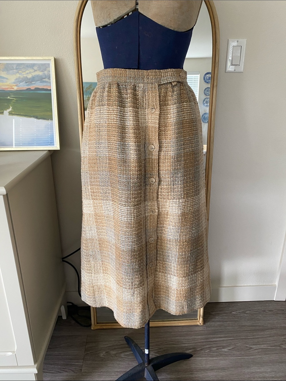 Vintage 1960s The Villager Button-Front Plaid Skirt